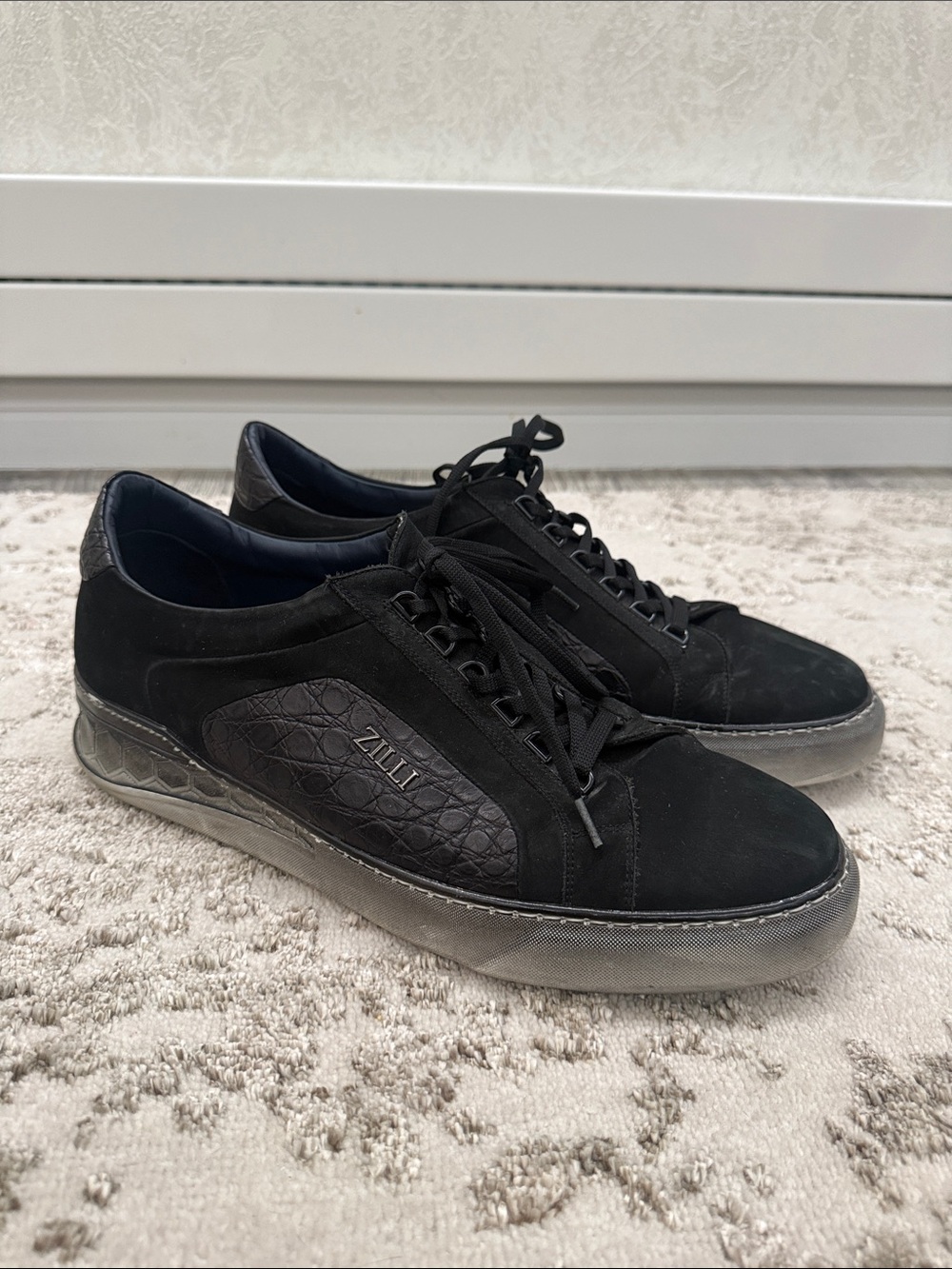 Zilli Men's Black Suede & Embossed Leather Sneakers